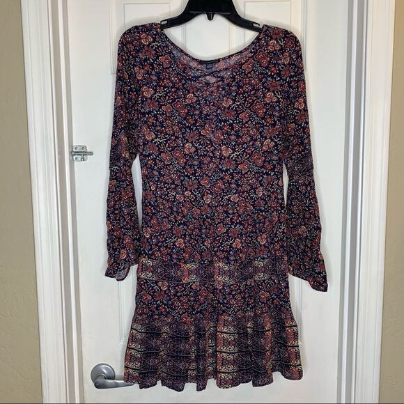 American Eagle Boho Long Sleeve Floral Mini Dress Size Medium - Picture 1 of 10